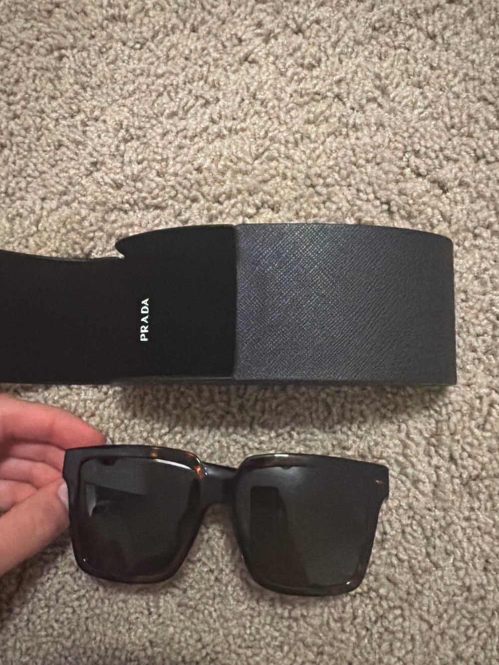 Prada Men's Black Square Sunglasses with Brown Tortoiseshell Accents